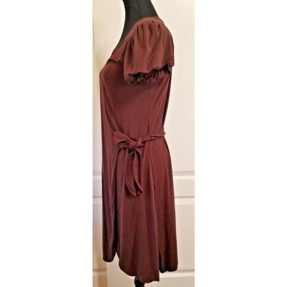 Max Studio Casual Career Brown Wrap Dress Puff Sleeves Knee Length Size M - Picture 2 of 7